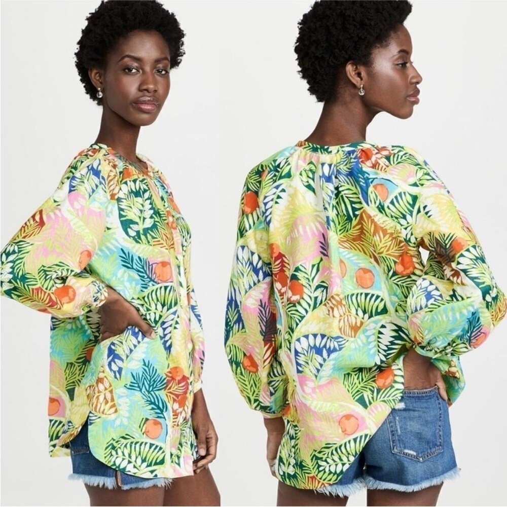 STAUD Vincent graphic-print 100% Linen blouse